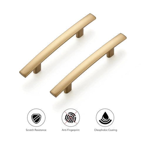 5 Pack Champagne Bronze Curved Cabinet Handles For Kitchen Cabinets And Drawer Fronts Slim 5-3/16 Inch Length With 3 Inch Center Arch Ergonomic