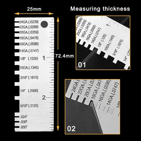 Two Pack Stainless Steel Thickness Gauges, Wire Gauge Measuring Tool Set For Wires, Sheets, And Cables with measurement scales visible