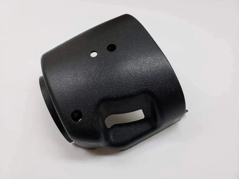 Black plastic steering column shroud cover for tilt steering fits 1999 to 2002 Silverado, upper view with installation holes.