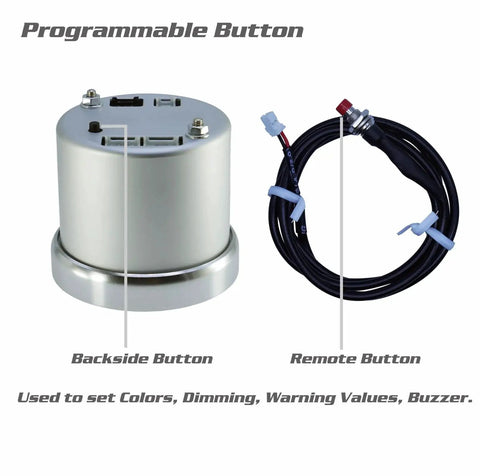 Back view of Oil Pressure Gauge Kit 0-100 Psi For 52mm Two One Sixteenth Inch In-Dash Brushless Series showing programmable and remote buttons.