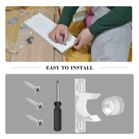 Person installing cabinet panel with 8 Sets False Front Cabinet Clips Replacement Kit For Kitchen Cabinet Doors And Drawers Includes Sink Clips.