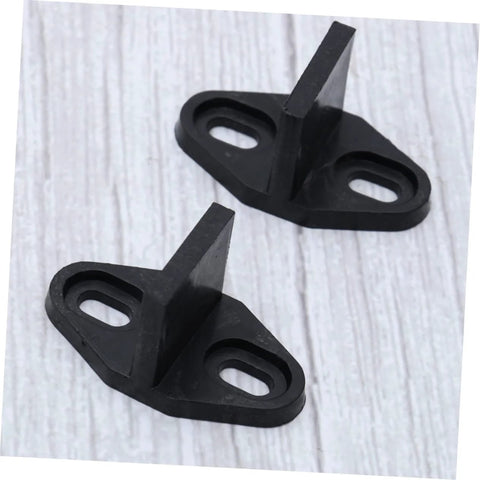 Sliding Barn Door Floor Guide With Ground Mount Carbon Steel Roller Guide Double Wheel Bearing System For Smooth Glide Adjustable Width Fits Various Door Gaps DIY Door Hardware For Your Home Renos, showing two black metal guides on wooden surface.