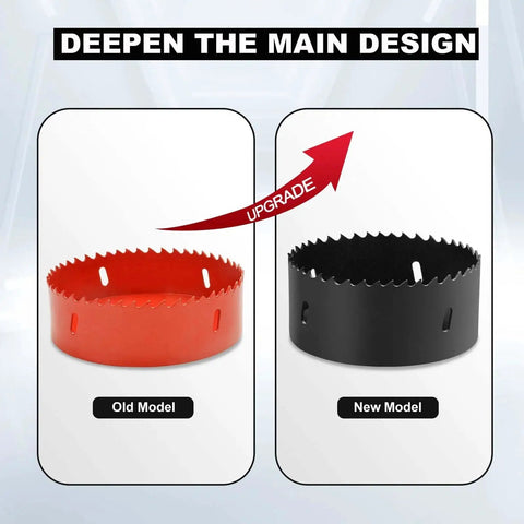 Comparison of old red and new black 9.8 Inch Hole Saw Set With Heavy Duty Arbor HSS Bi Metal Cutter 250mm for various materials