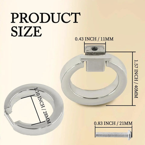 Two Pack Silver Ring Drawer Pulls For Cabinets And Furniture, 1.57 Inch Diameter, Zinc Alloy, Size Specifications, Screws Included