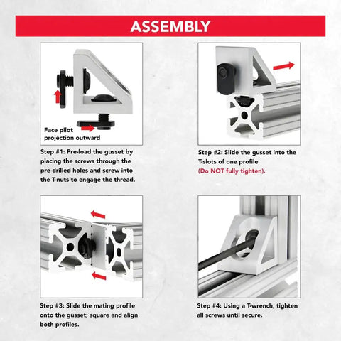 Assembly instructions for Two Hole Aluminum Inside Corner Gusset L Bracket For 80 To 20 15 Series Extrusion Compatible With T Slot Aluminum Framing
