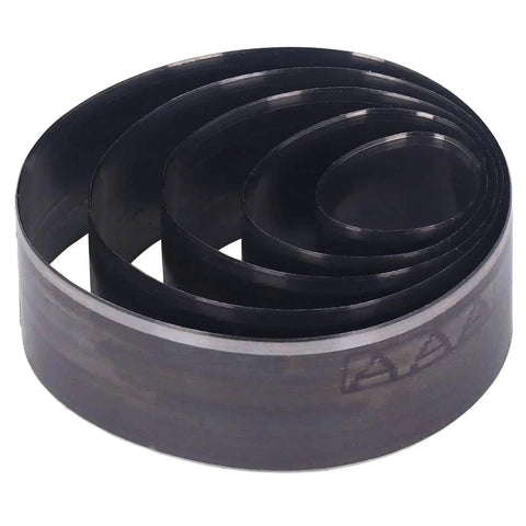 5 Piece Leather Die Cutting Dies Set With Oval Hollow Punches in black steel material, coiled view, for DIY crafts.