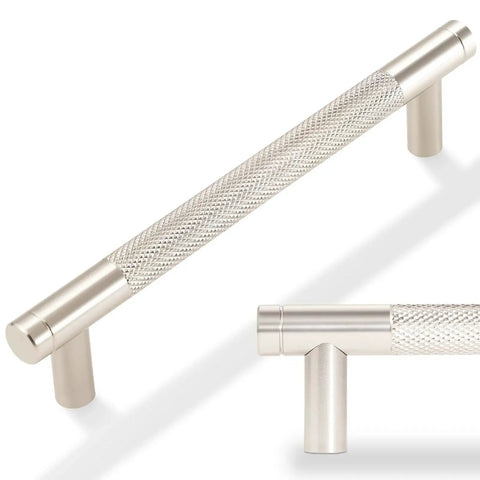 10 Pack 5 Inch Center To Center Brushed Satin Nickel Knurled Cabinet Handles Drawer Pulls For Kitchen Cabinets Length 6.2 Inches