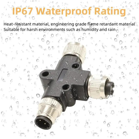 M12 T Type Connector A Code Male To Female Unshielded IP67 Waterproof Field Wired Sensor Plug Adapter For Aviation Industrial Use 4 Pin DIY Friendly Easy Install