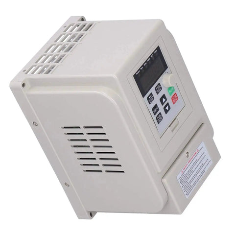 Side view of Beefed Up VFD Variable Frequency Drive for 110V to 220V conversion with digital display and control panel.