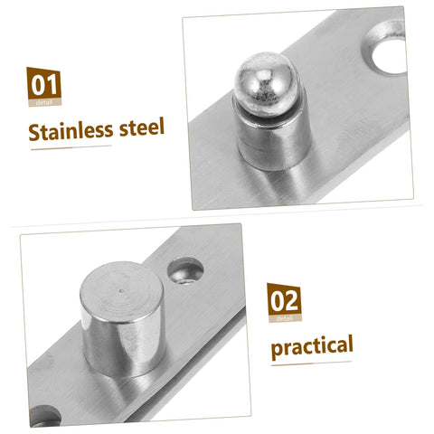 Close-up of heavy duty concealed door pivot hinge in stainless steel, showing rotatable hidden hinge for cabinet and bookcase doors.