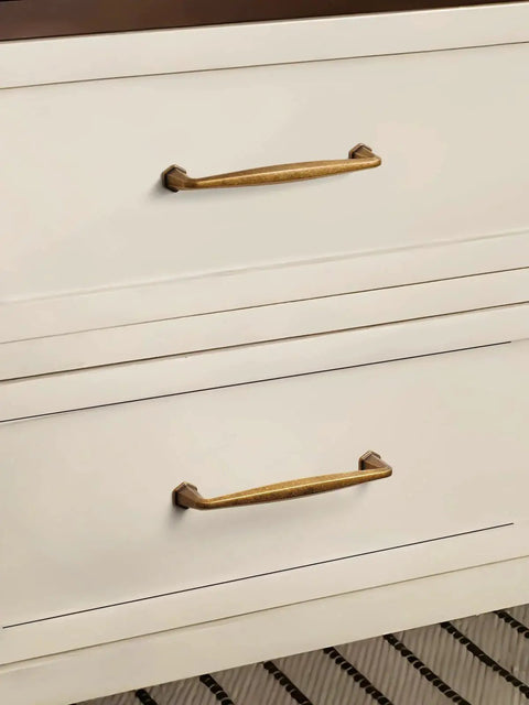 Antique Brass Cabinet Pulls Set Of 5 5 Inch Hole Center Vintage Drawer Pulls on white dresser