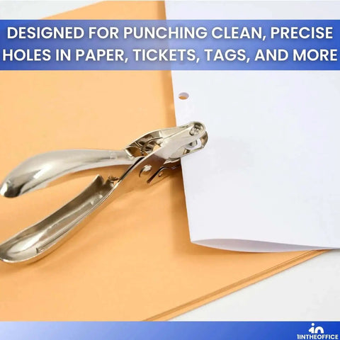 Single Hole Punch For Office Use, Heavy Duty Metal Hole Puncher With 1/4 Inch Punch, 5 Sheet Capacity, Anti Rust Construction, Handy Chip Tray