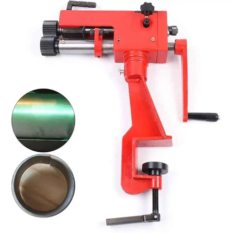 7 Inch Manual Bead Roller For Metal Bending, 22 Gauge Capacity, red hand-crank design, 6 die sets detailed view