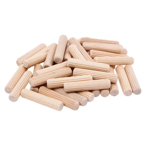 100 Pack Three Eighths Inch Wood Dowel Pins With Straight Grooves For Rock Solid Furniture Joints Doors And Cabinets Beveled Ends For Easy Insertion Hardwood Dowels For Imperial Drills And Dowel Jig Projects