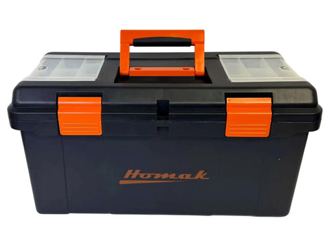 Heavy Duty Plastic Toolbox With Tray And Dividers Black 22 Inch Storage Case For Tools With Removable Lid Compartments Double Latch Security Built For Tough Jobs