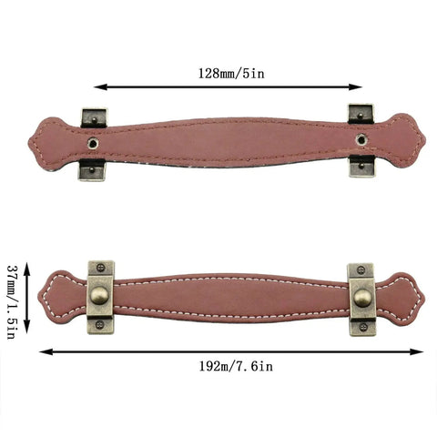 Leather Handle 2 Pack Brown Drawer Pulls With Strap Handles And Mounting Screws For Luggage Wardrobe And Cabinet, size details shown