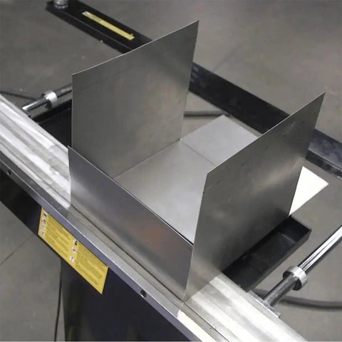 48 Inch Electro Sheet Metal Brake With 6 Ton Capacity, Magnetic Bender showing folded metal tray in use, top view