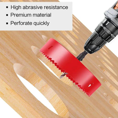 Four And A Half Inch Bimetal Hole Saw With Arbor For Metal Wood Plastic cutting through wood with high-speed drill