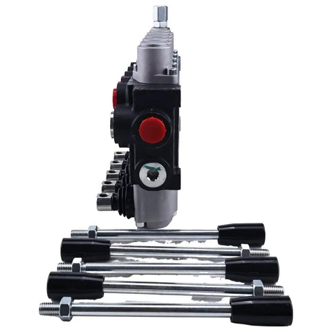 Side view of Five Spool Open Center Hydraulic Directional Valve 13 GPM 3600 PSI with spring center neutral, SAE ports and bolts