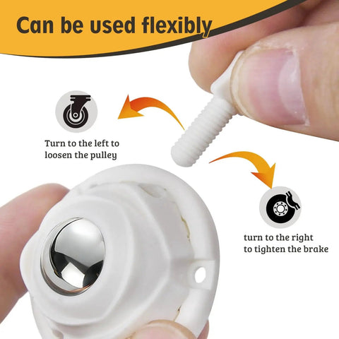 Adjustment mechanism of Self Adhesive 1 Inch Mini Swivel Caster Wheels 4 Pack for Furniture, showing how to loosen pulley and tighten brake.