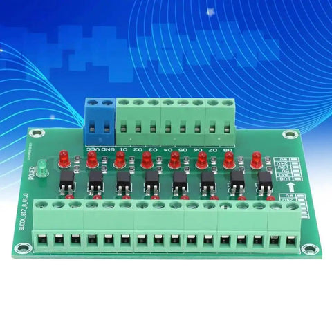 8 Channel Optical Isolation Module Workhorse 12 Volt To 3V3 Converter For PLCs, featuring LED indicators on circuit board