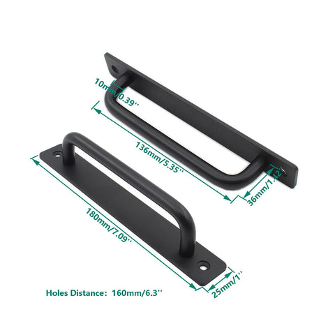Two Pack Rustic Barn Door Handles, 7 Inch Aluminum Alloy Modern Sliding Door Pulls, black finish, with mounting screws