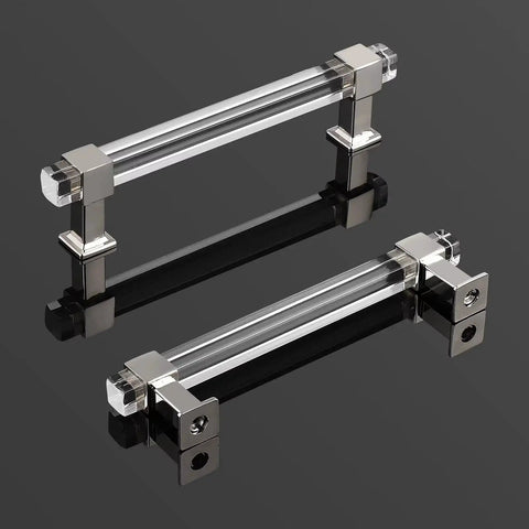 10 Pack 5 Inch Center To Center Adjustable Cabinet Handles Modern Drawer Pulls With Square Acrylic Tube And Zinc Alloy Base Polished Chrome Finish