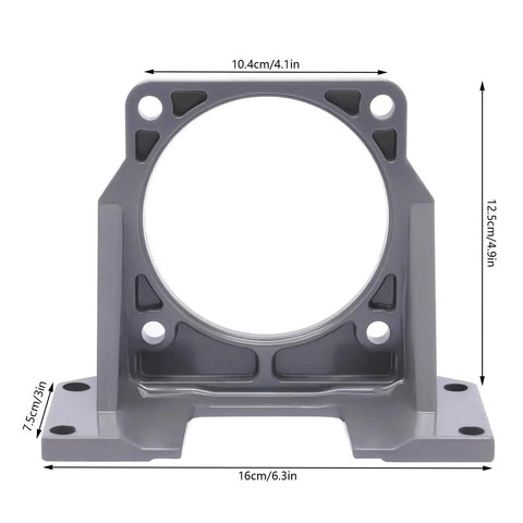 Front view of a metal motor mount bracket with dimensions, used for Workhorse 110V 250W Variable Speed Gear Motor With Stepless 0 To 135 RPM Control Single Phase High Torque AC Gear Reducer 10K Gear Ratio Reversible 8 Nm Torque Motor For CNC Robotics Packaging Conveyors By LIAUHO.