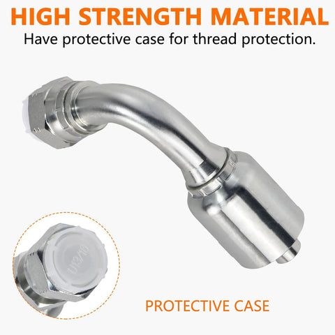 Metal hydraulic 90-degree elbow fitting for 3/4 inch hose, JIC 37° female, with protective cap