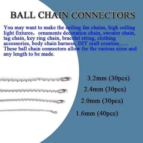 80 Pieces Stainless Steel Ball Chain Connectors Clasp Set For Beaded Ball Chains Fits 1.6mm 2.0mm 2.4mm And 3.2mm Chains