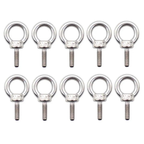 Stainless Steel M3 Shoulder Eye Bolts Pack With Ring 0.5 Mm Pitch 7 Mm Inner Diameter 13.5 Mm Outer Diameter 22 Mm Total Length