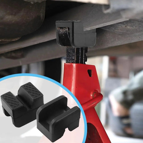8 Pack Dual Design Rubber Jack Pads For Floor Jacks With V Groove And Round Pads shown installed on jack