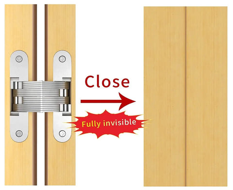 Hidden Door Hinge Set Stainless Steel Hidden Barrel for Wooden Doors and Cabinets Silver Finish 1 Pair installed view
