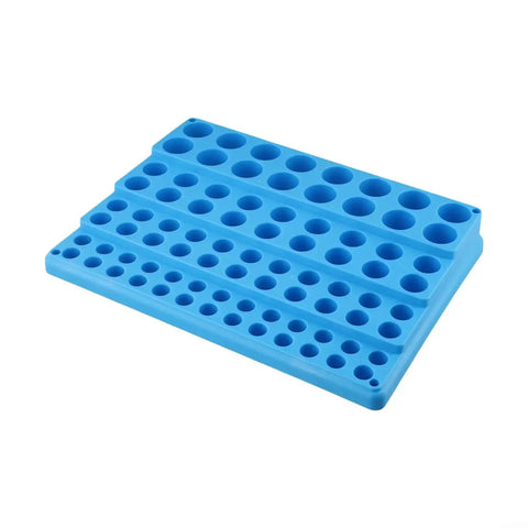 Pro Grade Drill Bit And End Mill Storage Box Organizer with 82 to 288 Hole Capacity, blue hardened plastic holder for CNC tools.