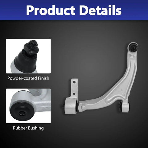 Direct Fit Replacement Front Lower Left And Right Control Arms With Ball Joints Suspension Kit For Honda Pilot 2009 Through 2015 Bolt On Two Arm Set 2 Pack Includes OE Part Numbers For Easy Install showing powder-coated finish and rubber bushing detail.