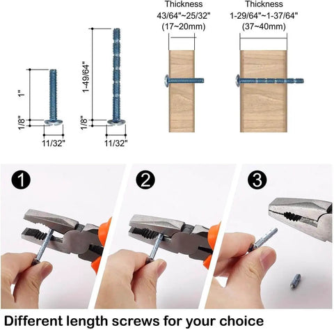Different length screws for 10 Pack Champagne Bronze Cabinet Pulls For Kitchen Cabinets And Drawers, 5 Inch Hole Center, with pliers