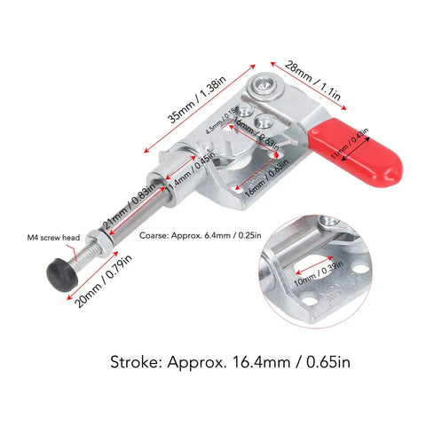 Stainless Steel Push Pull Toggle Clamp Quick Release Clamp For Woodworking Jigs And Fixtures with dimensions shown