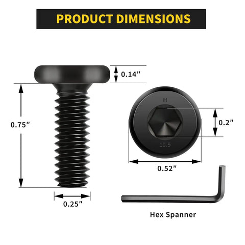 1/4-20 Inch Flat Head Hex Socket Cap Screws Bolts 3/4 Inch Long Fully Threaded 25 Pack With Electrophoretic Finish And Hex Wrench Included