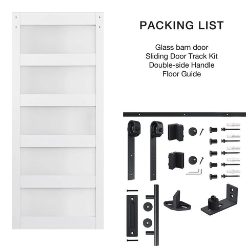 Five Panel Sliding Glass Barn Door Kit With Frosted Glass Waterproof Finish Includes 6 Ft Hardware Easy Pre Drilled Assembly