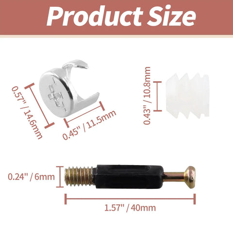 36 Set 3 In 1 Furniture Connecting Kit For Cabinets Drawers And Wardrobes With M6 40mm Cam Screws Cam Fittings And Cam Lock Nuts