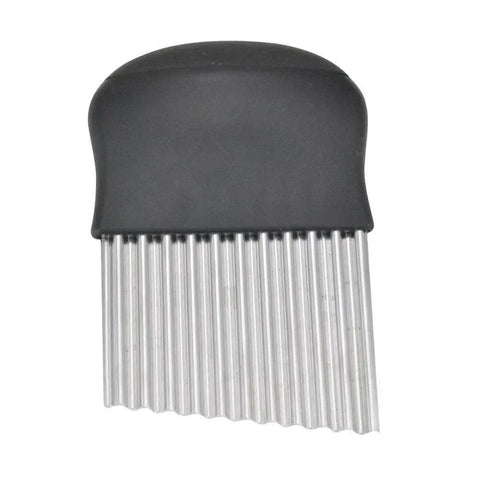 Crinkle Chopper Set Of 2 For Waffle Fries And Veggies, Stainless Steel Blade With Plastic Handle, close-up view of wavy edges
