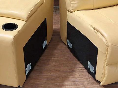 Interlocking Metal Sectional Couch Connectors With Screws Set Of 4 For Loveseat Recliner Chair Or Chaise Lounge installed between sections