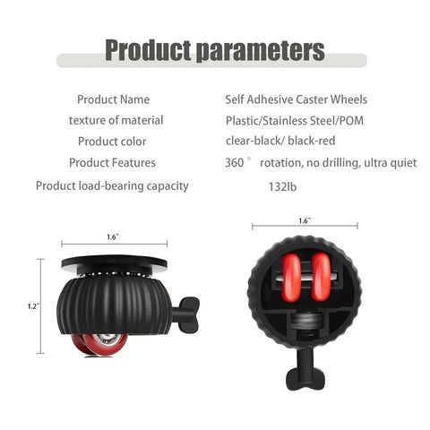 Product parameters of 4 Pack Self Adhesive Caster Wheels For Appliances And Furniture With Brake Mini 360 Degree Swivel