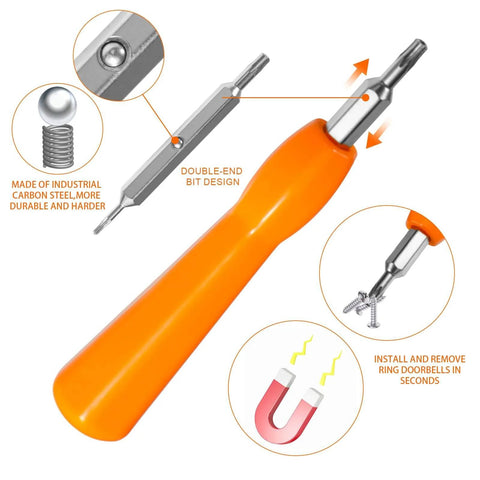 Torx T6 T15 Double End Doorbell Screwdriver For Ring Replacement And Installation showing orange handle and double-end design.
