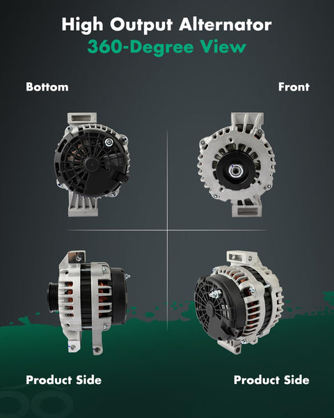 Beefed Up 150Amp 12V Alternator Fits Chevy Trailblazer 4.2L 2007 2009 GMC Envoy 4.2L 2007 2009 Isuzu Ascender 4.2L 2007 2008 Saab Nine Seven X 4.2L 2007 2009 CW Six Groove Pulley 8498 front side view