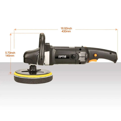 Side view of 7 Inch Rotary Car Polisher With 1200W Motor, Variable Speed Control, Digital Display, Auto Detailing Buffer Kit