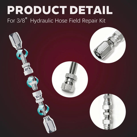 Amazon hydraulic hose repair fittings, 3/8" ID, chrome metal, 2-pack, reusable.