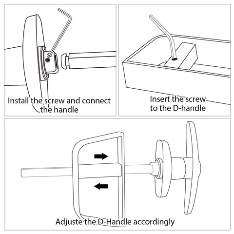 Diagram showing installation of T Handle Shed Door Lock Kit With 5 Keys, Adjustable 5.5 Inch Stem, Beefy Industrial Grade Steel