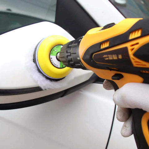 All In One 3 Inch Sanding Discs Set For Rotary Tools With Headlight Restoration Kit in use on car side mirror