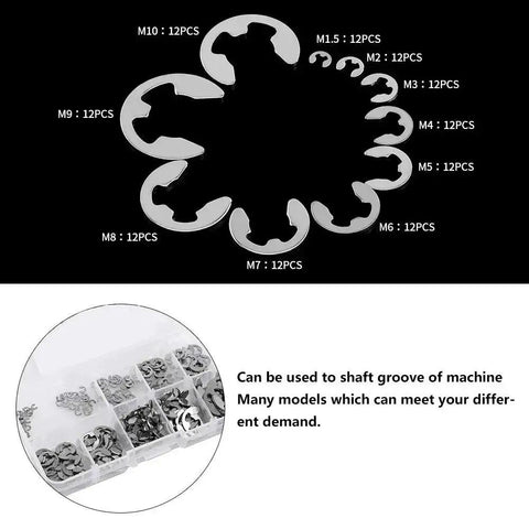 Stainless Steel E Clip And Circlip Assortment Kit For Machine Shafts And DIY Home Shop Use, Easy To Install, oil resistant, 304 grade